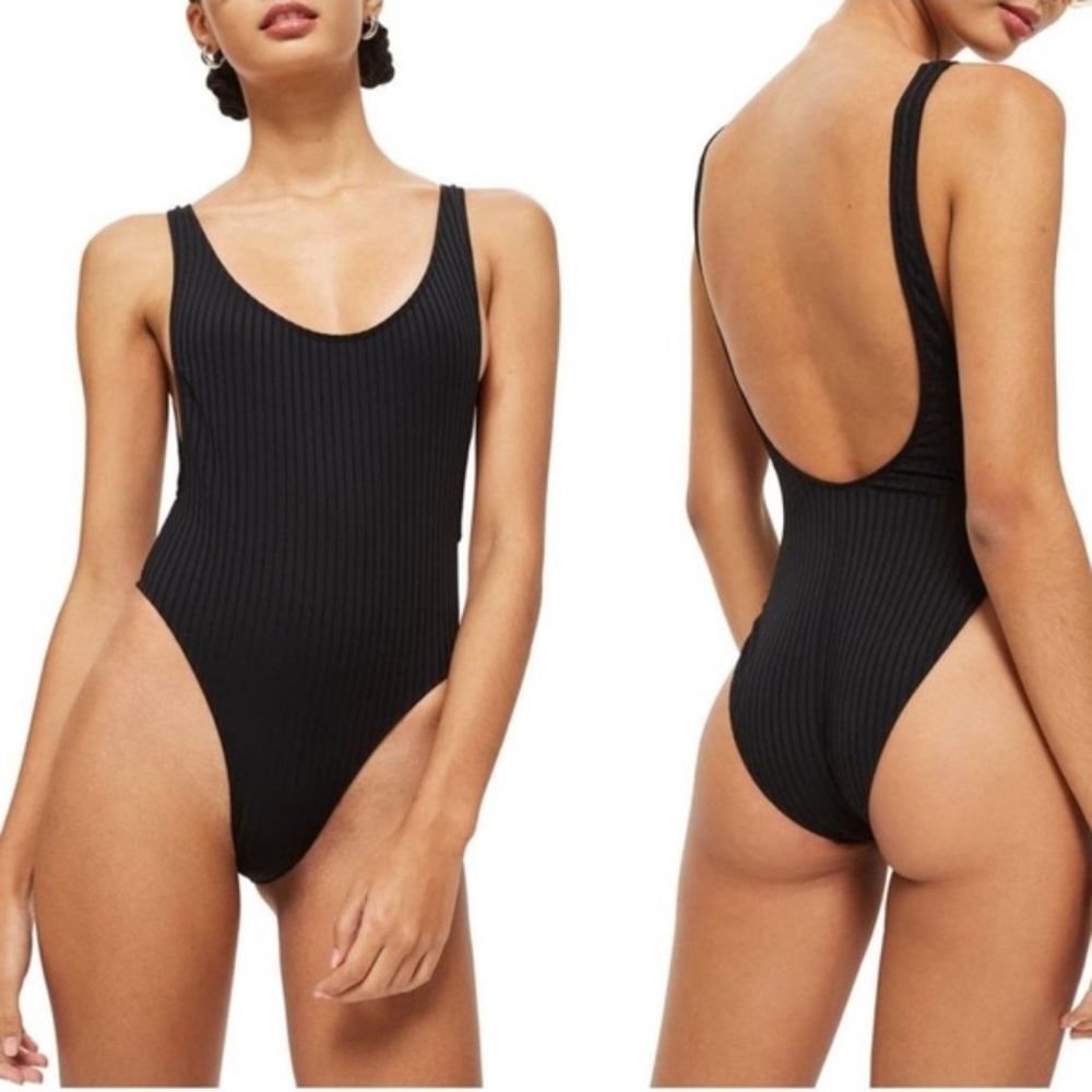 Topshop Ribbed Scoop Neck One Piece Swimsuit